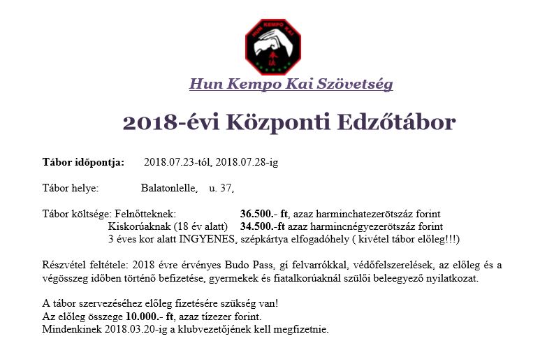 2018 nyári központi edzőtábor